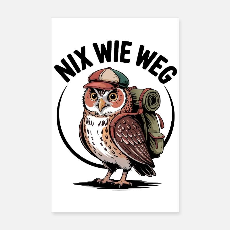 Wander-Eule mit Rucksack Poster 20x30 cm