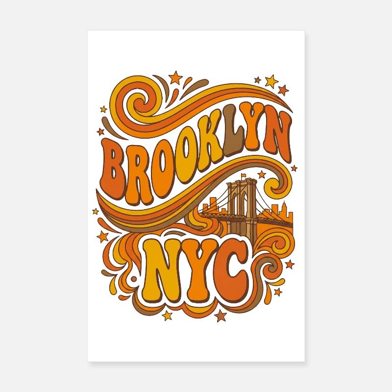 Brooklyn NYC - Retro 70s Bridge Orange Poster 8" x 12" (20x30 cm)