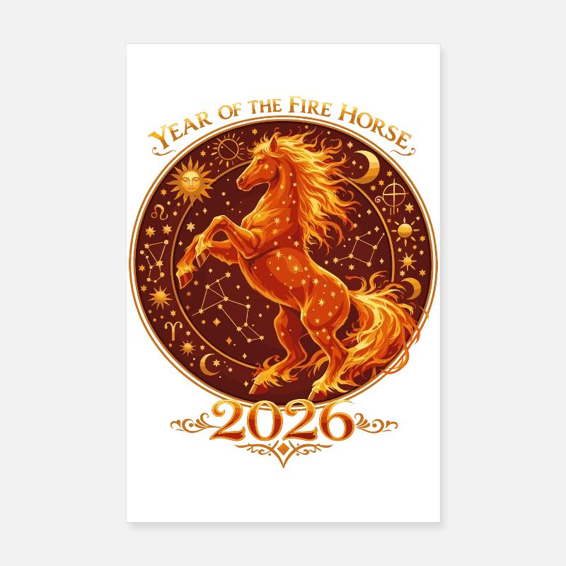 Chinesisches Neujahr 2026 Pferd Vintage  Poster 20x30 cm