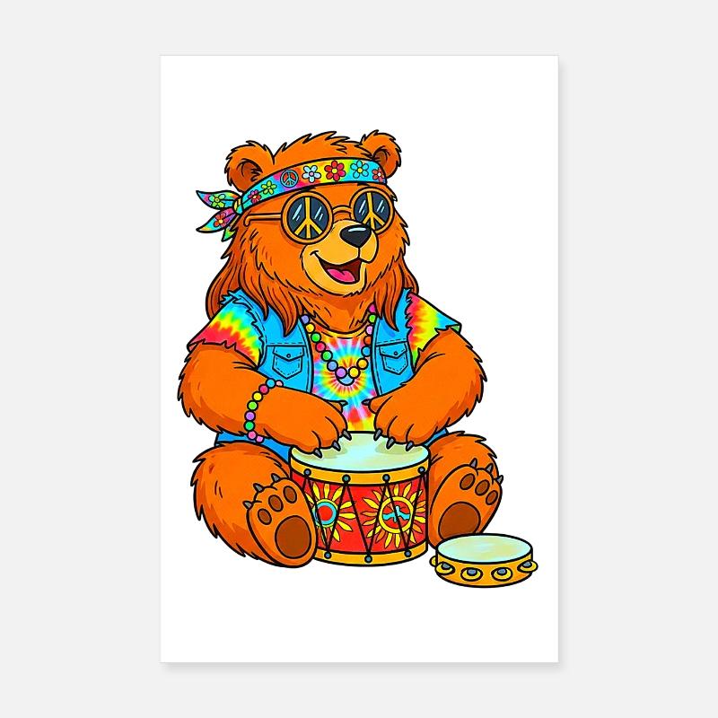 Hippie Bär Poster 20x30 cm
