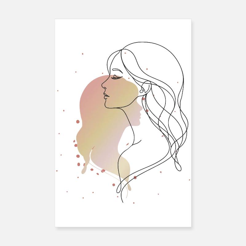 Frau Porträt Line Art Illustration  Poster 20x30 cm