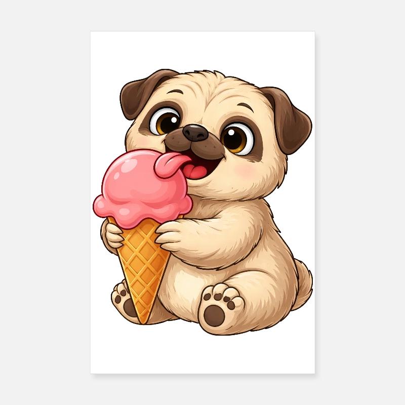 Süßer Hund mit Eis Cartoon Poster 8" x 12" (20x30 cm)