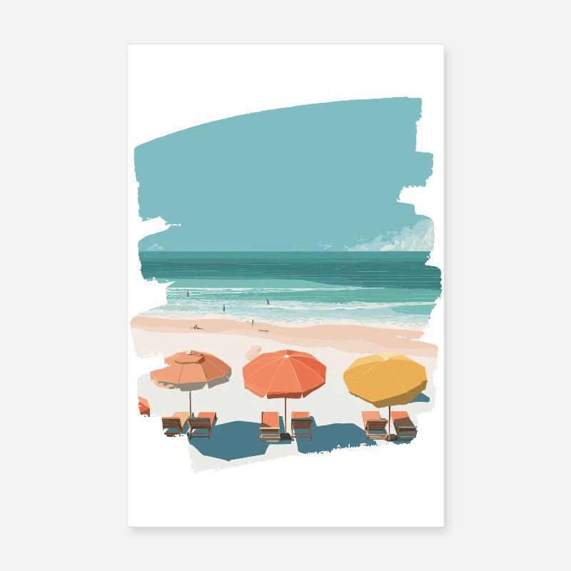 Plage colorée avec parasols Poster 20 x 30 cm