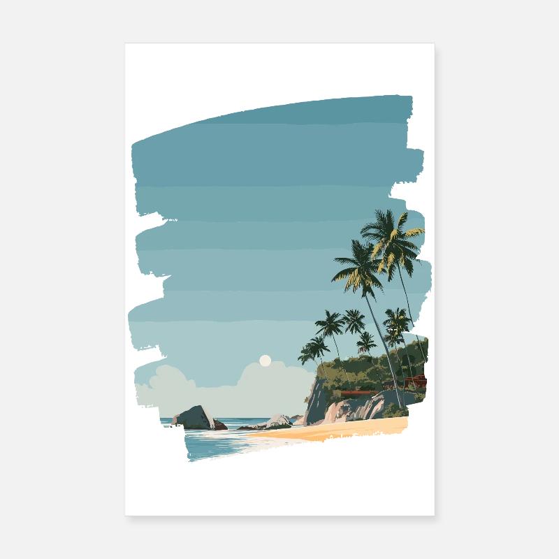 Sunset beach with palm trees Poster 8" x 12" (20x30 cm)