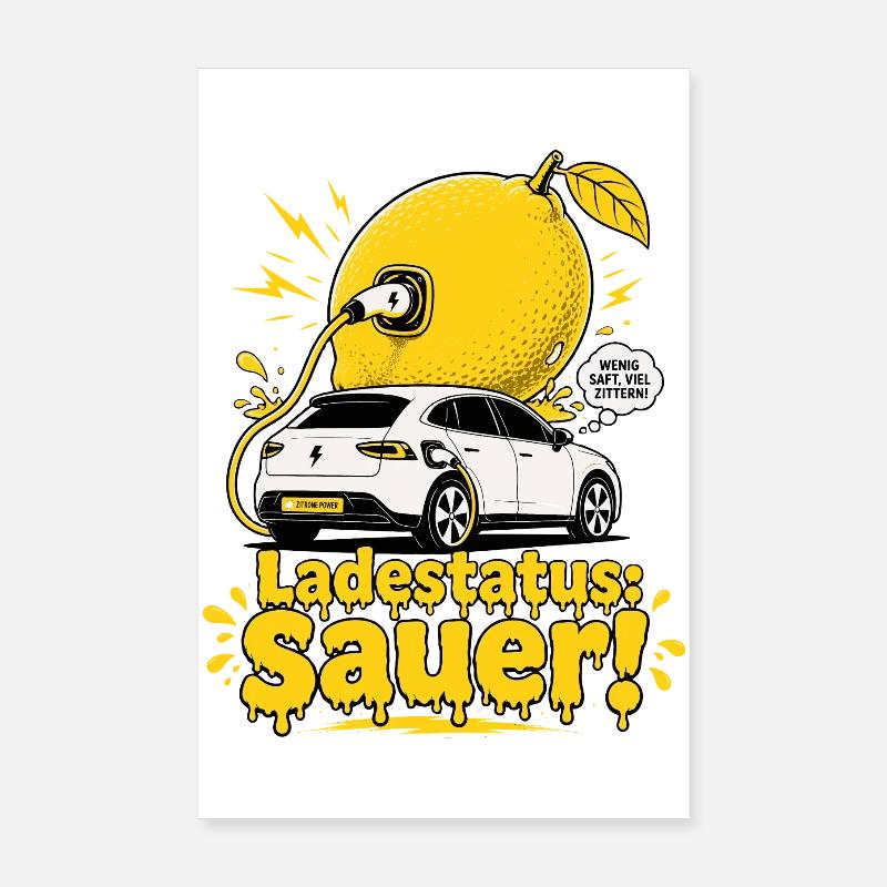 Ladestatus Sauer, E Auto Satire. Poster 20x30 cm