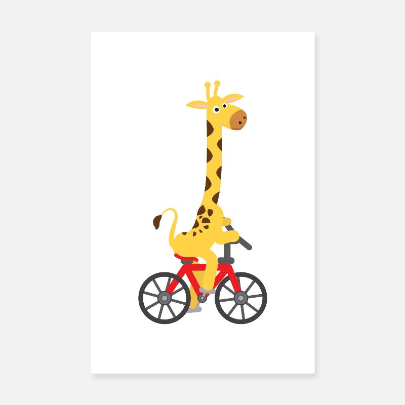Children's motif: Giraffe rides on a bicycle Poster 8" x 12" (20x30 cm)