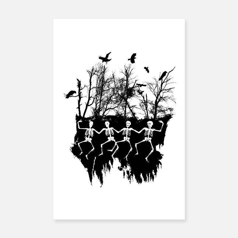 Dancing Skeleton Illustration Black & White Poster 8" x 12" (20x30 cm)