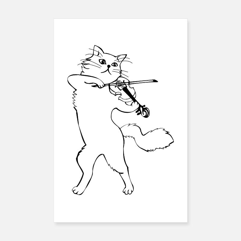 Chat avec violon - Poster 20 x 30 cm - blanc