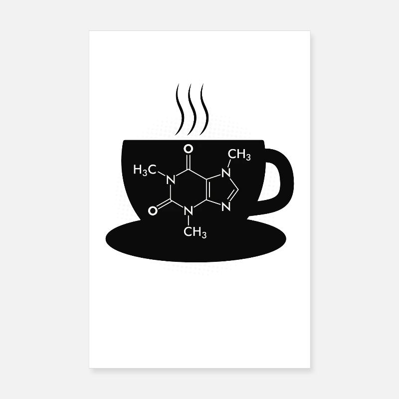 Kaffee Caffeine Molecule - Poster 20x30 cm - Weiß