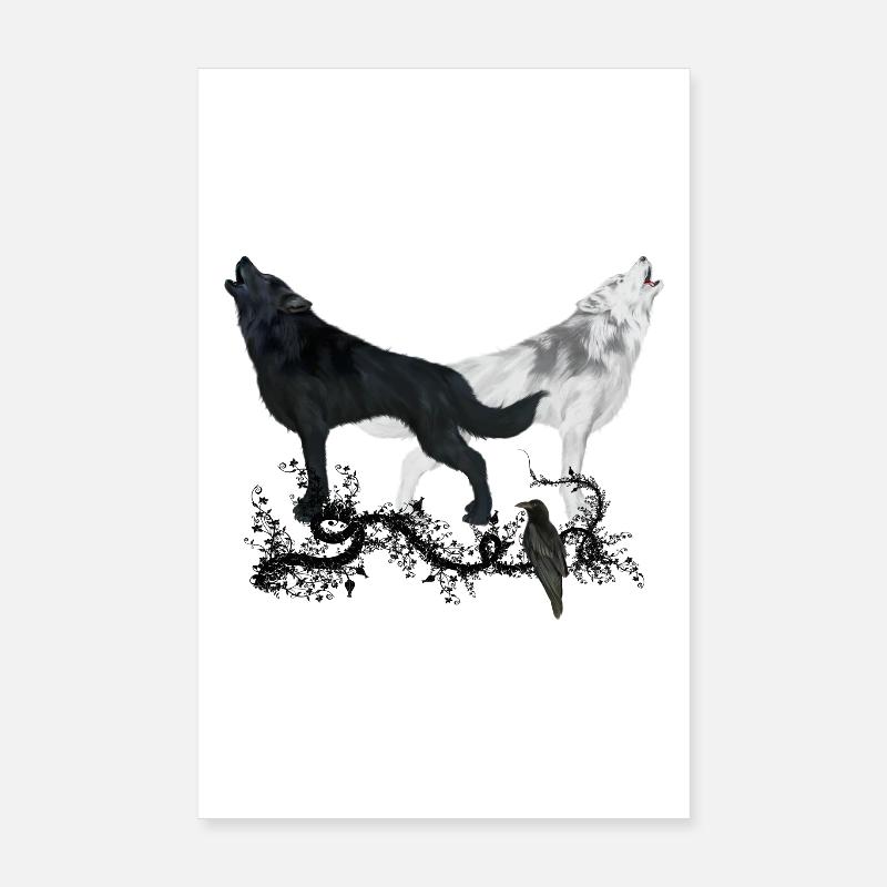 Loup noir et blanc - Poster 20 x 30 cm - blanc