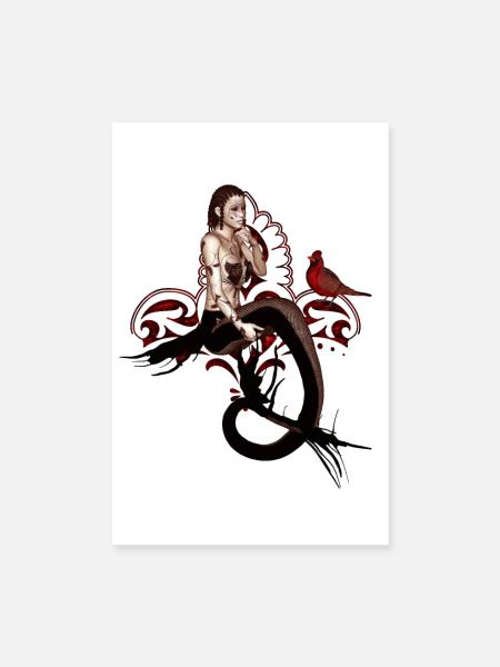 Magnifique sirène noire assise dans un arbre - Poster 20 x 30 cm - blanc - Devant