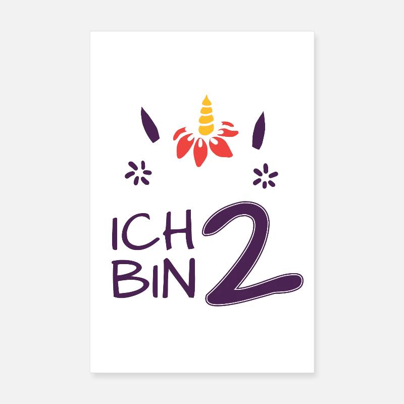 ich bin 2 - Einhorn - Geburtstag - Mädchen Poster 20x30 cm
