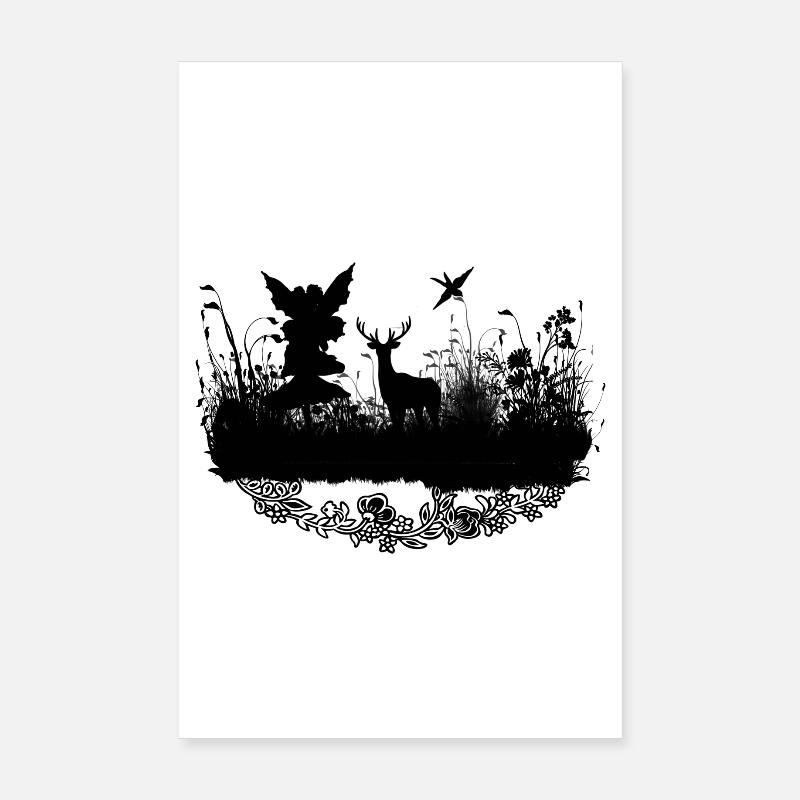 Kleine Fee mit Rotwild nachts Poster 20x30 cm