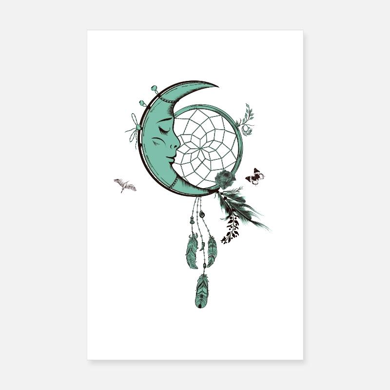 Traumfänger mit Mond und Federn Poster 20x30 cm