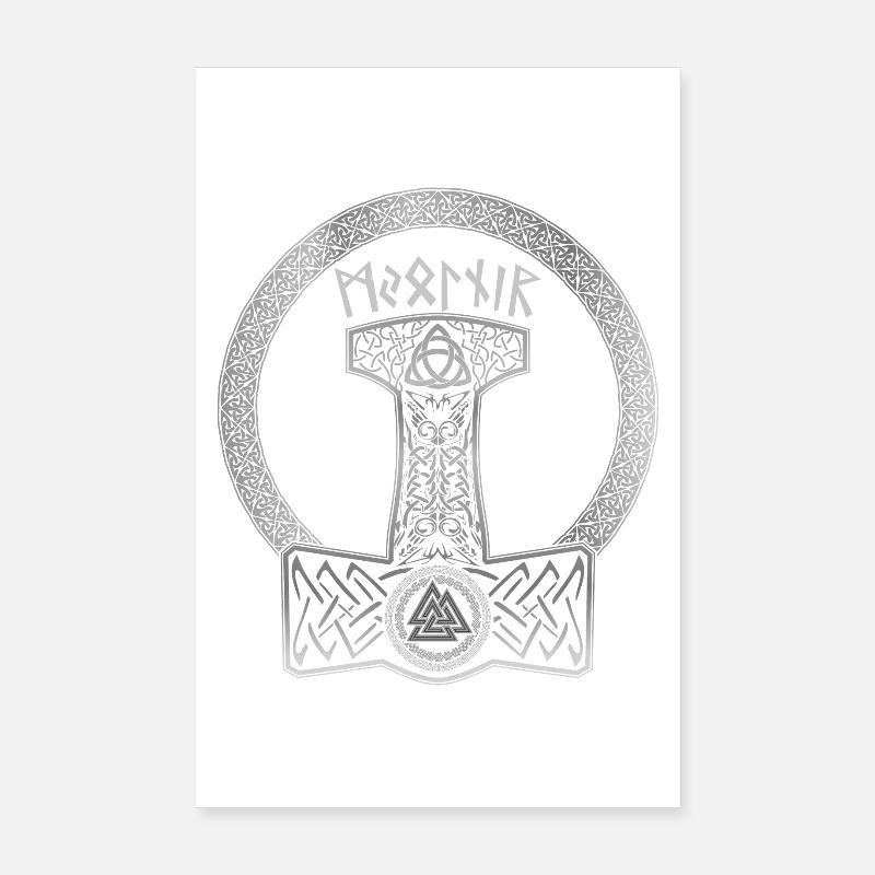 Mjolnir Viking Thor Hammer Runes Celtic Knots Poster 8" x 12" (20x30 cm)