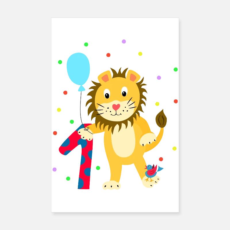 Erster Geburtstag 1. Jahr Löwe süß Geschenk - Poster 20x30 cm - Weiß