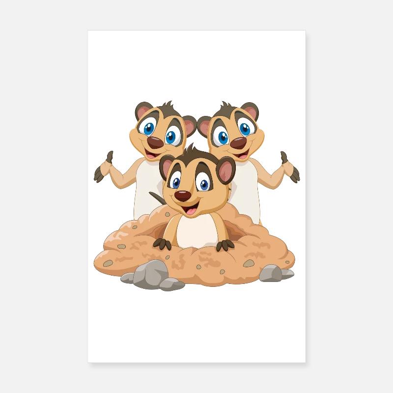 Erdmännchen Cartoon Kinder Shirt - Poster 20x30 cm - Weiß