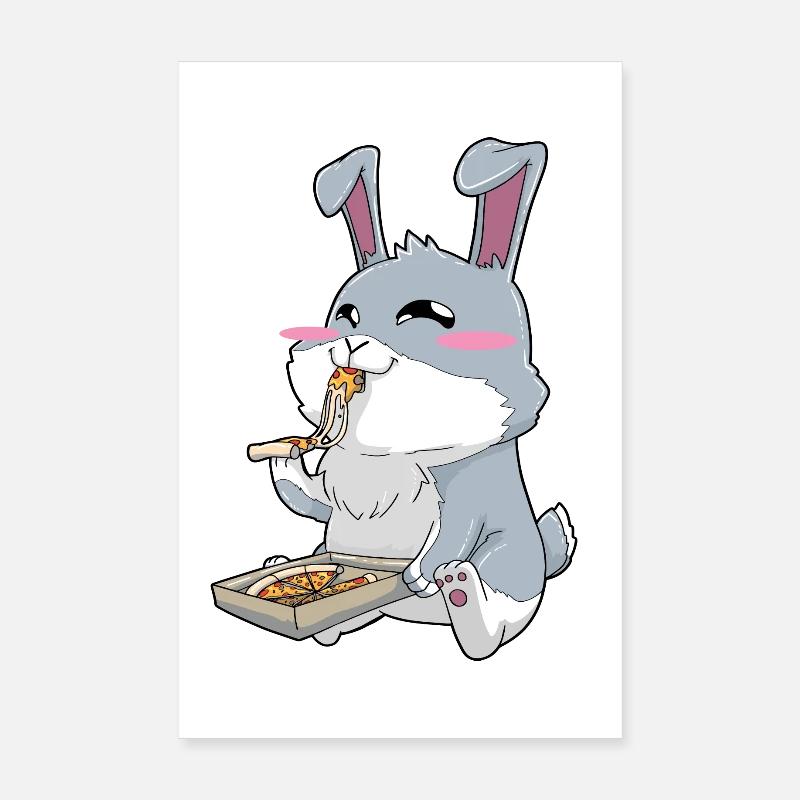 Funny bunny eating pizza Poster 8" x 12" (20x30 cm)