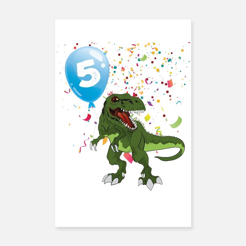 Dino Party Balloon 5 Poster 8" x 12" (20x30 cm)
