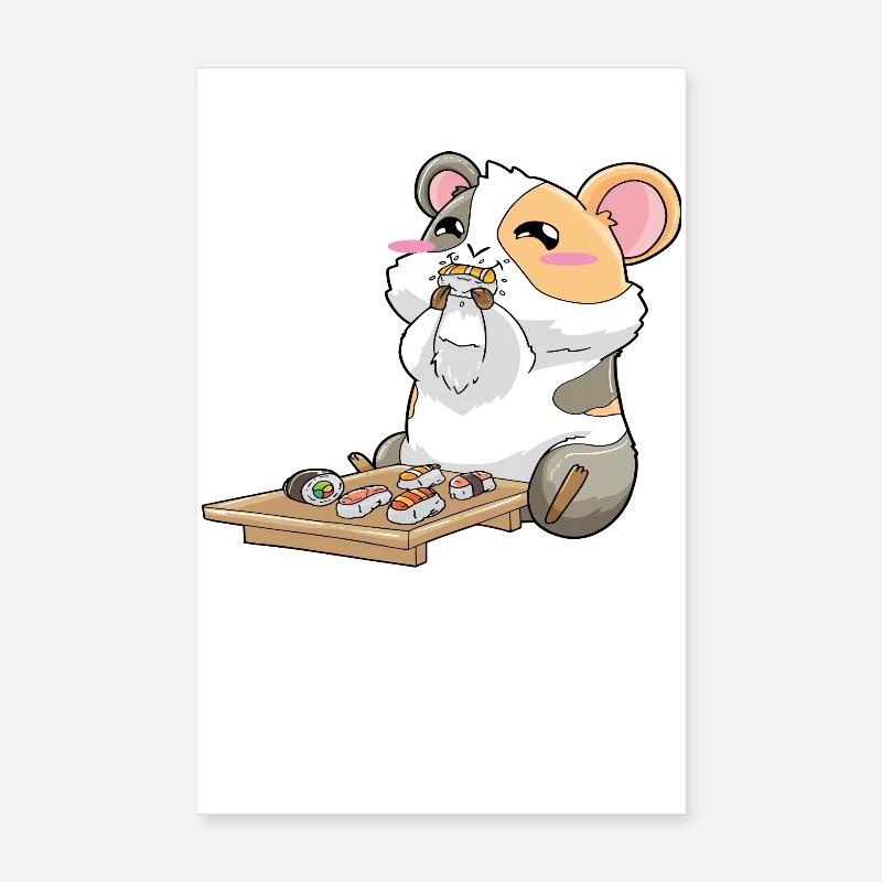 Drôle de cochon d’Inde mangeant des sushis Poster 20 x 30 cm