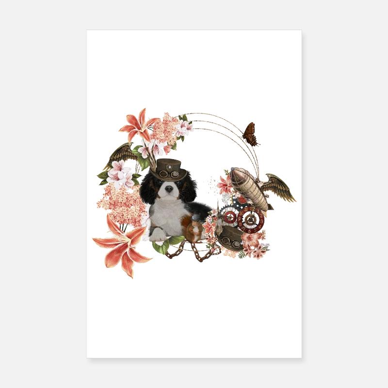 Steampunk, puppy and squirrel with hat Poster 8" x 12" (20x30 cm)