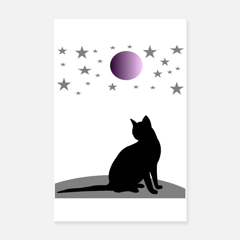 Sternenhimmel mit Mond und Katze Poster 20x30 cm