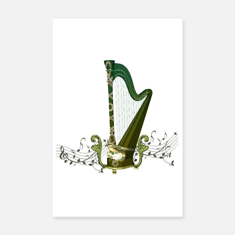 Celtic harp with celtic knot and flowers with bird Poster 8" x 12" (20x30 cm)