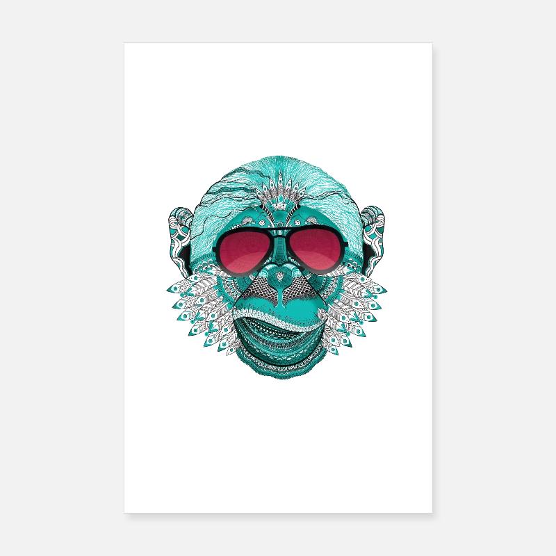 monkey mandala tattoo india dj rap cool music label Poster 8" x 12" (20x30 cm)