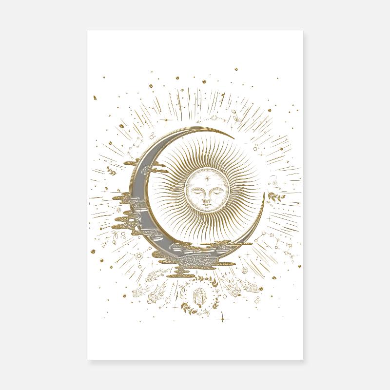 Le soleil et la lune avec des étoiles Poster 20 x 30 cm