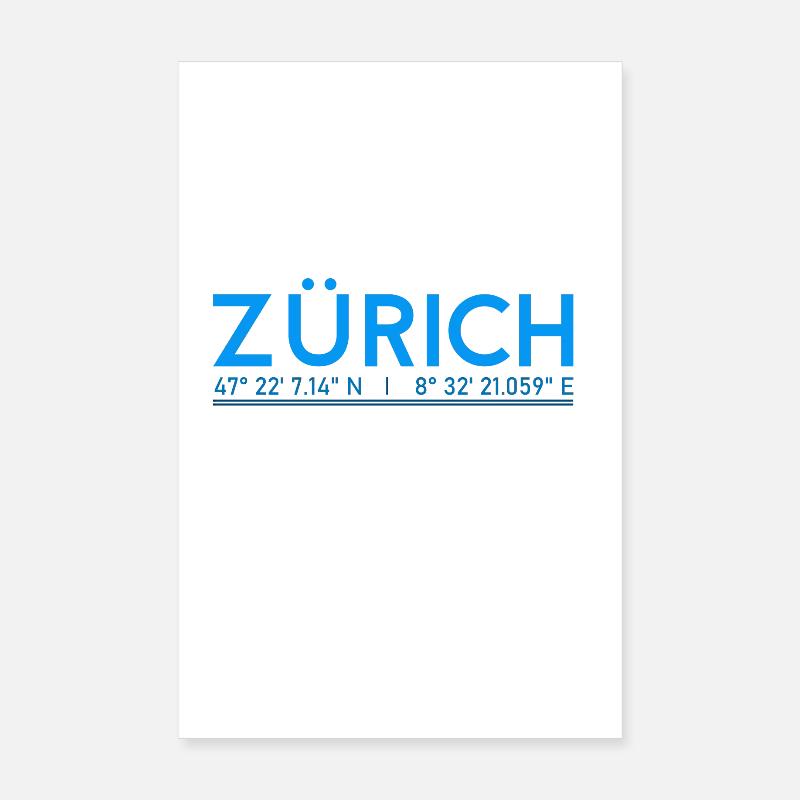 Zurich coordinates Poster 8" x 12" (20x30 cm)