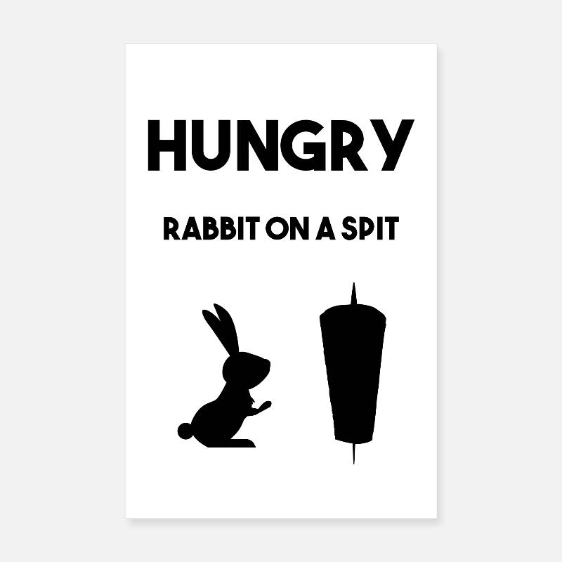 Hungriger Hasse vor Fleischspieß Poster 20x30 cm