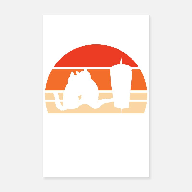 Conception stylisée de chat et de fenêtre de bureau Poster 20 x 30 cm