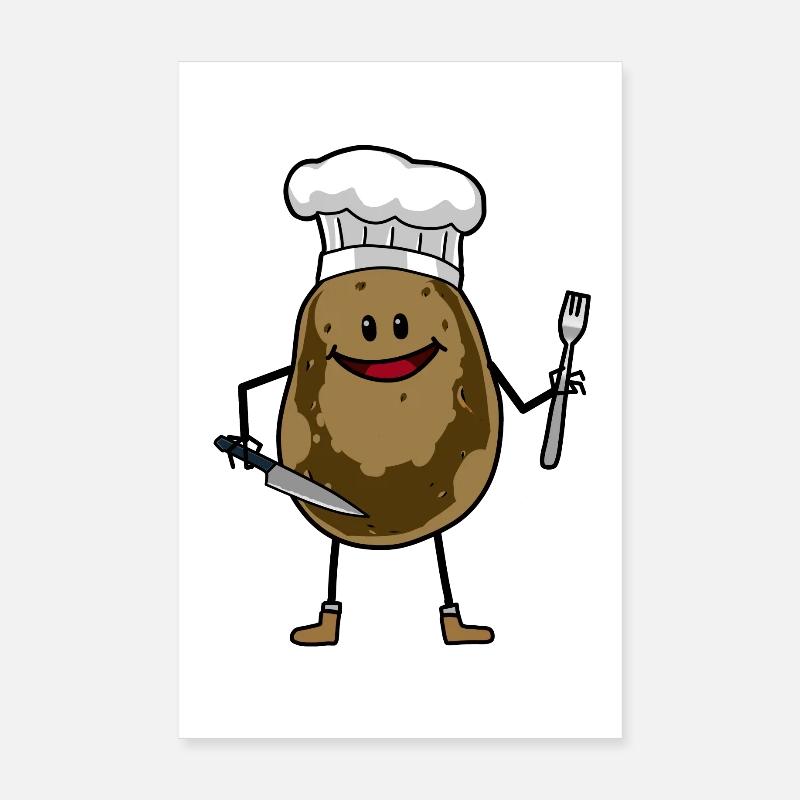 Potato Chef Chef's Hat Chef's Knife Kitchen Poster 8" x 12" (20x30 cm)
