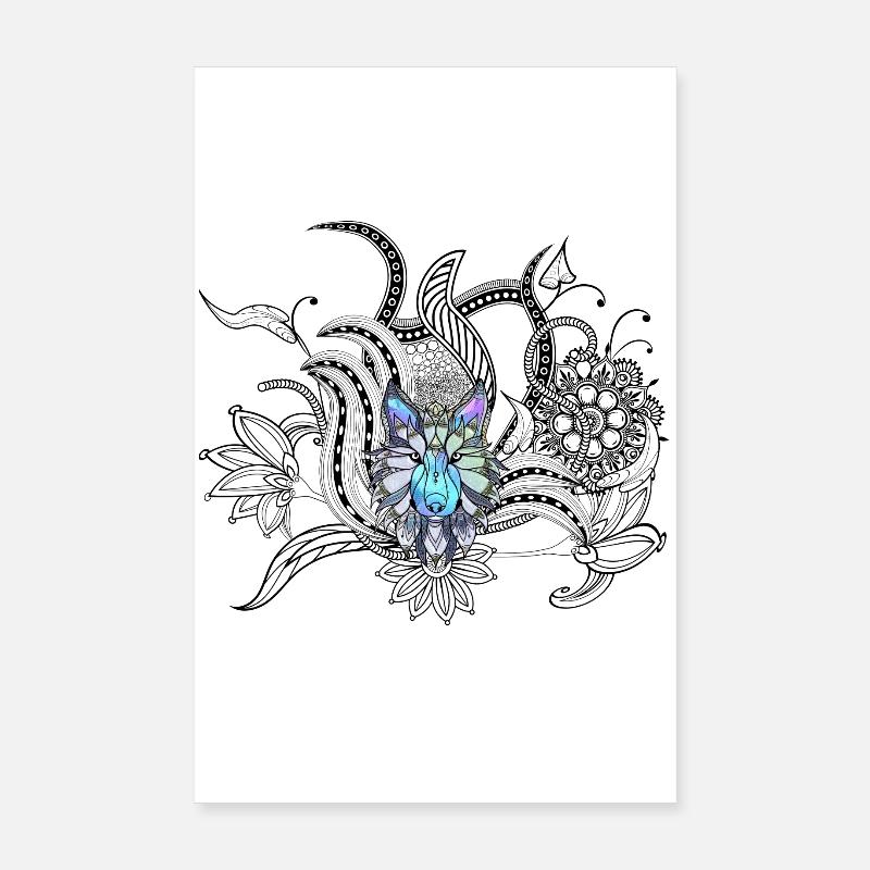 Awesome wolf, lineart Poster 8" x 12" (20x30 cm)