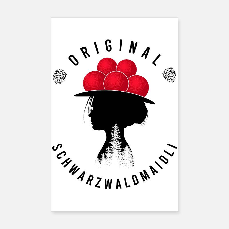 Original Schwarzwaldmädel Bollenhut Schwarzwald - Poster 20x30 cm - Weiß