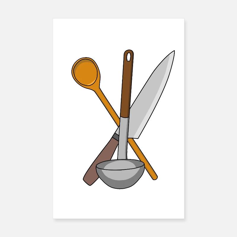 Koch Messer Kochen Küche Suppenkelle Kochlöffel Poster 20x30 cm