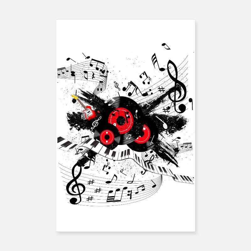 Rote Plattenmelodie und Tastenspur - Poster 20x30 cm - Weiß
