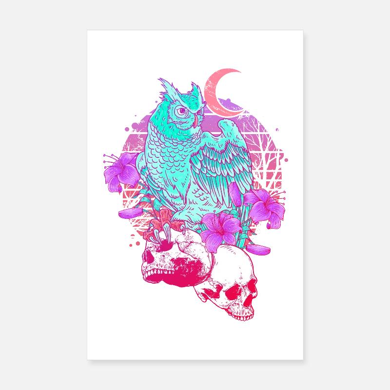 Pastel Goth Skull Owl Aesthetic Clothes Moon Poster 8" x 12" (20x30 cm)