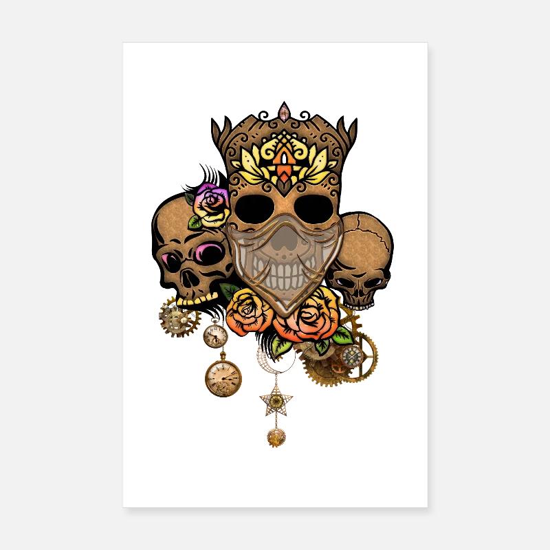 Steampunk skulls with flowers Poster 8" x 12" (20x30 cm)