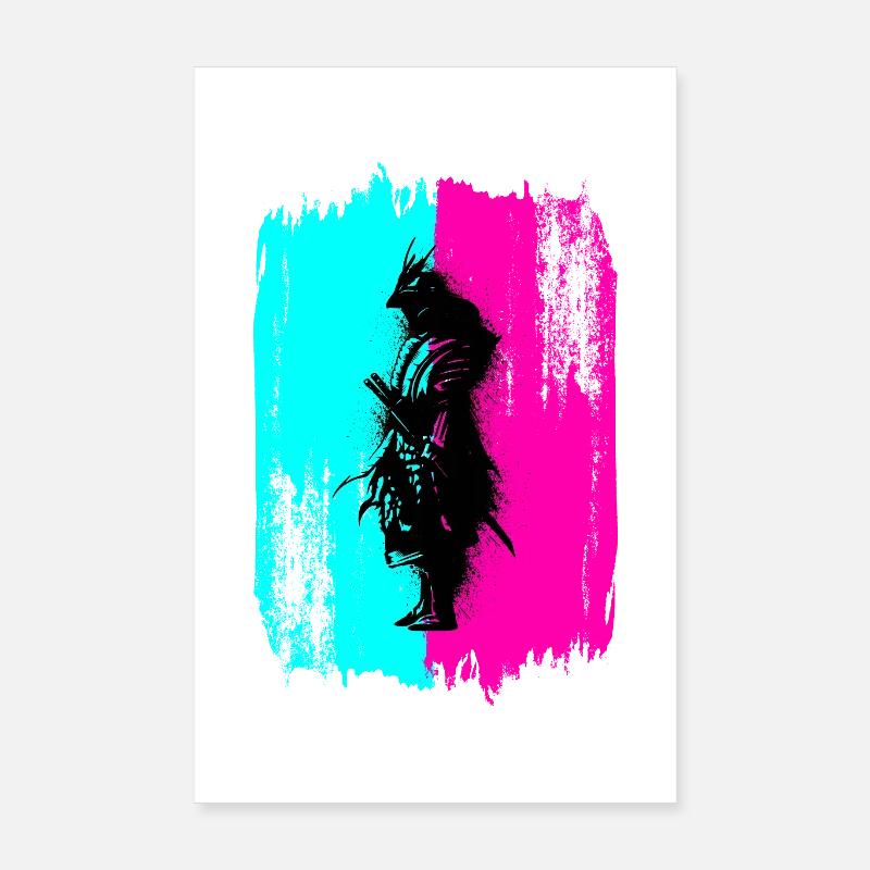 Black Samurai In A Turquoise And Pink Frame Poster 8" x 12" (20x30 cm)