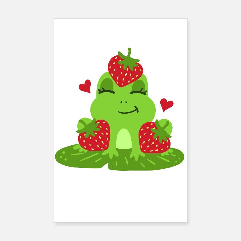 Frosch Erdbeere Kawaii Poster 20x30 cm