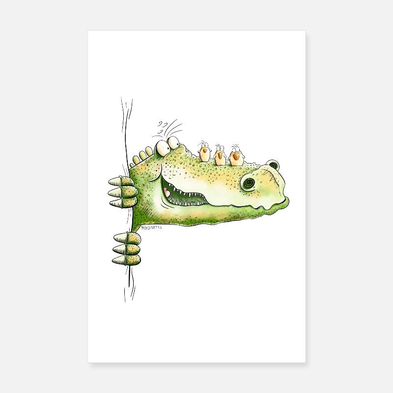 Da Guckt ein Krokodil I Dino I Echse I Fun - Poster 20x30 cm - Weiß