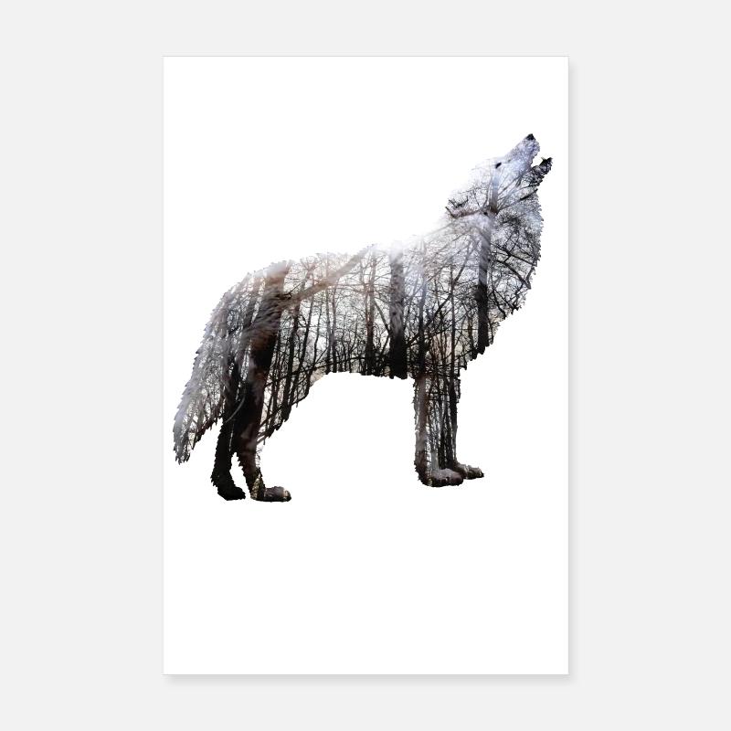Wolf Forêt Double exposition Nature Poster 20 x 30 cm