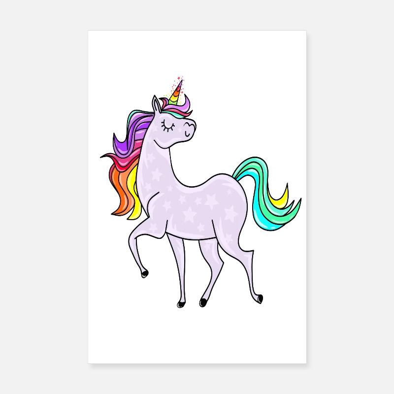Licorne avec des astérisques et des couleurs arc-en-ciel Poster 20 x 30 cm