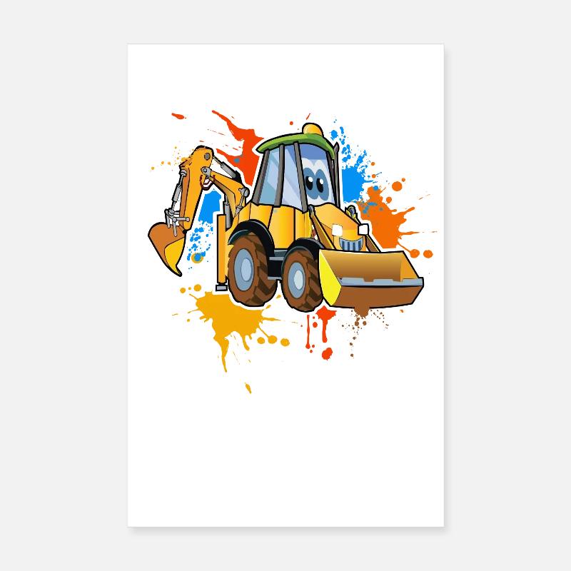 Bagger - Poster 20x30 cm - Weiß