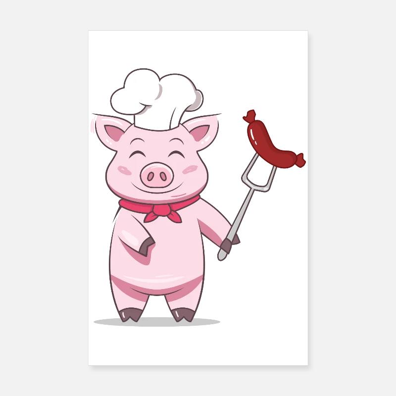 Pig Grill Master avec saucisse – Design drôle Poster 20 x 30 cm