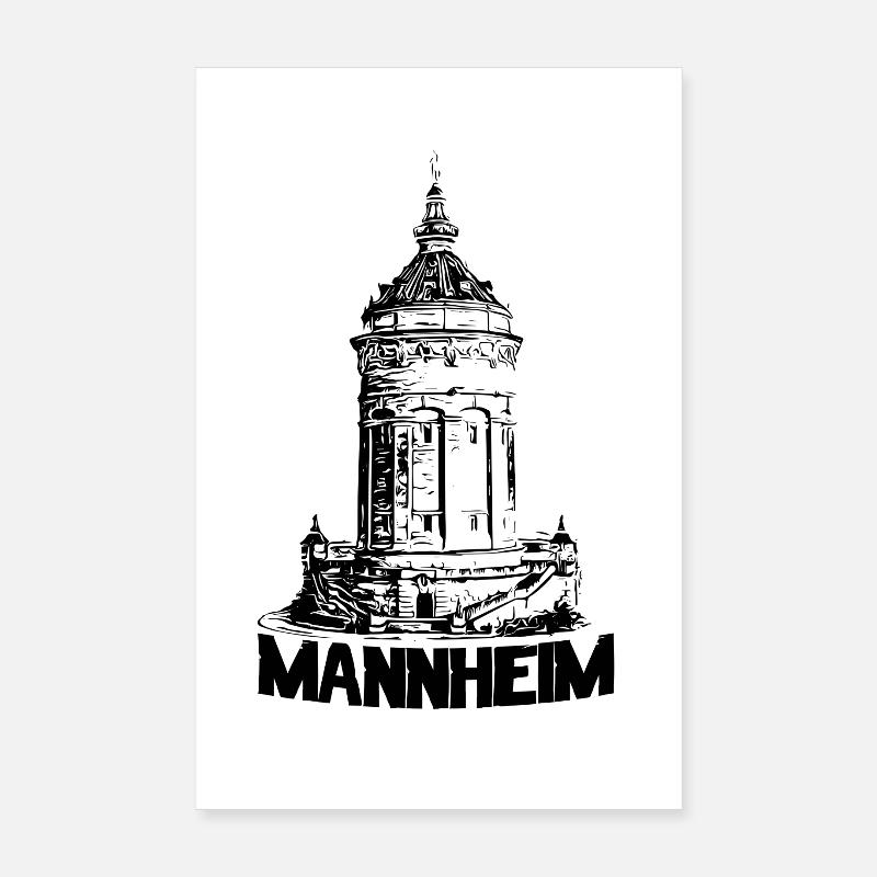 Mannheimer Wasserturm Mannheim schwarz Poster 20x30 cm