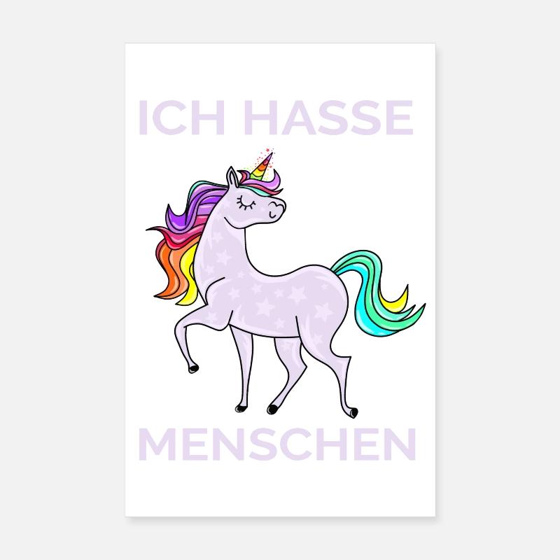 ICH HASSE MENSCHEN EINHORN - Poster 20x30 cm - Weiß
