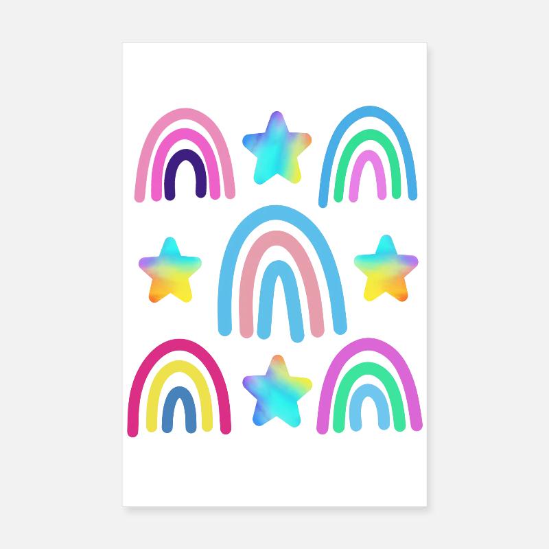 arc-en-ciel coloré et étoiles Poster 20 x 30 cm