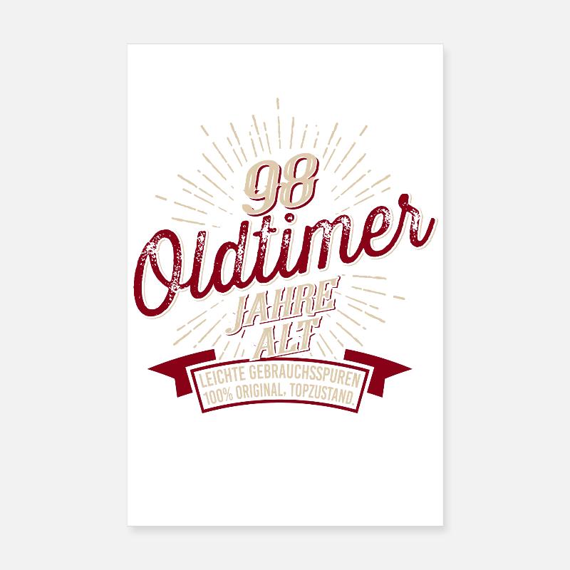 98. Geburtstag Oldtimer Poster 20x30 cm
